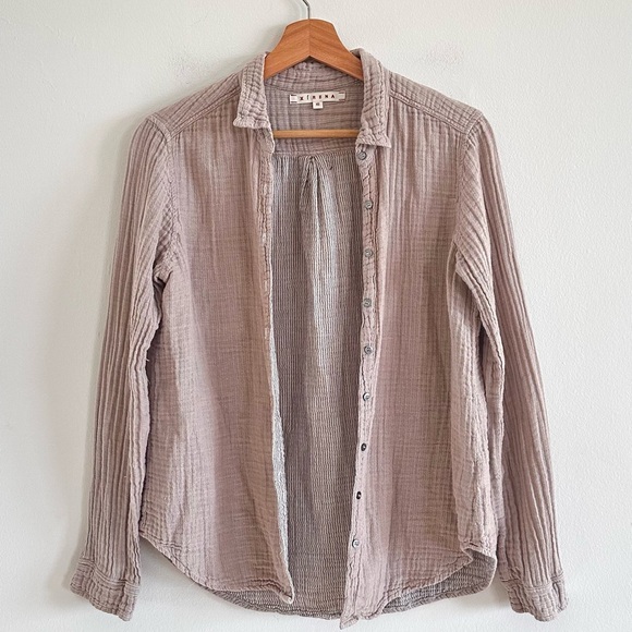 Xirena Scout gauze cotton tan neutral button down long sleeve shirt XS - Picture 1 of 5